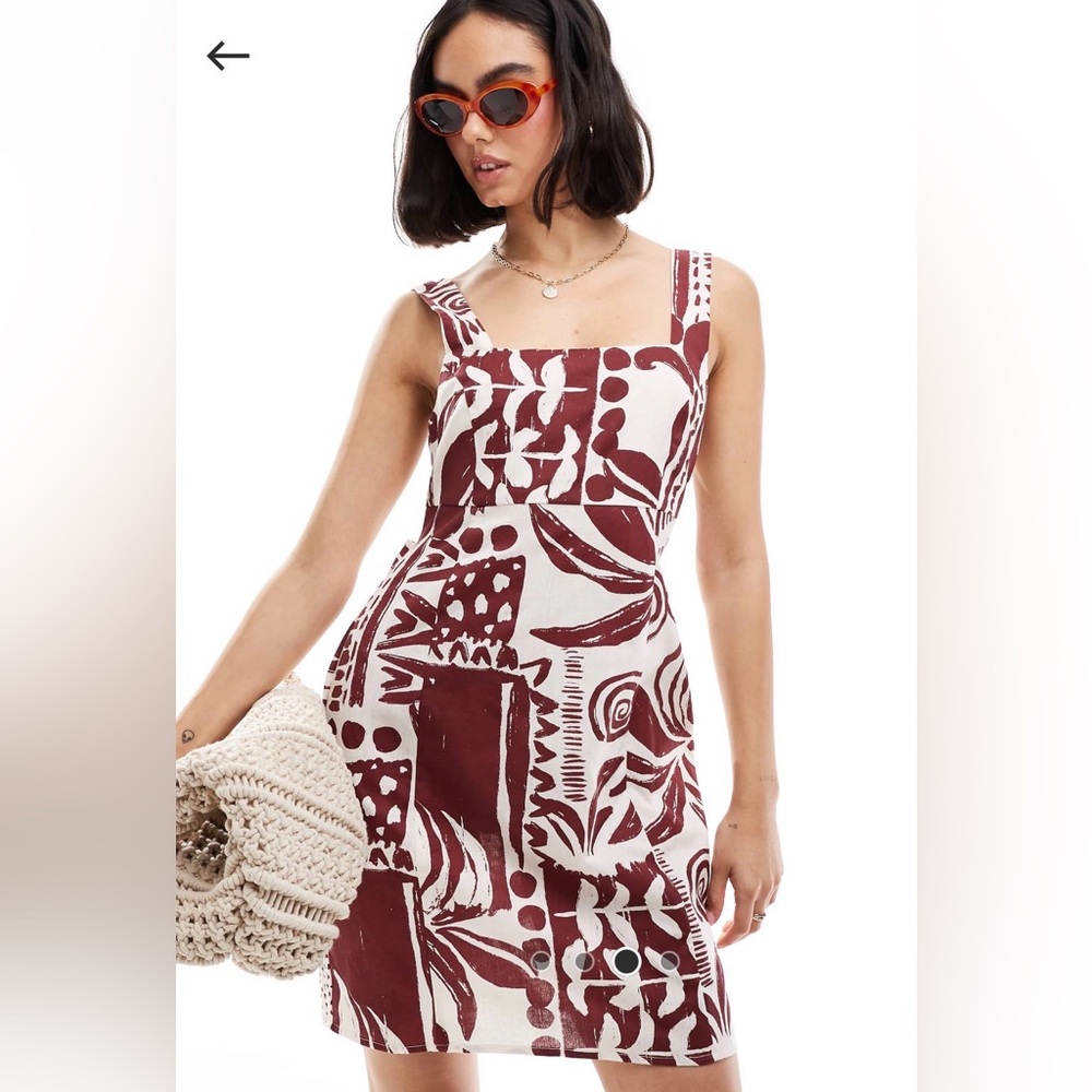ASOS DESIGN Square Neck Tie Back Linen Mini Dress